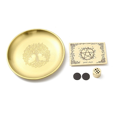Tree of Life Pattern Flat Round 201 Stainless Steel Candle Holders AJEW-K038-01G-1