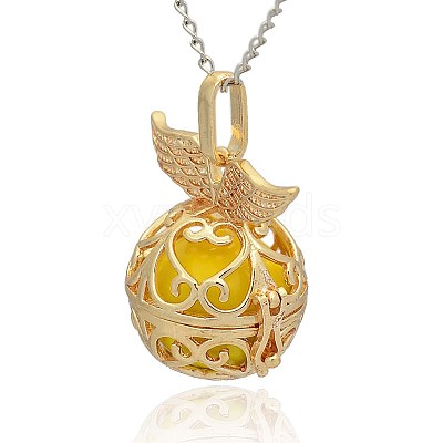 Golden Tone Brass Hollow Round Cage Pendants KK-J237-06G-1