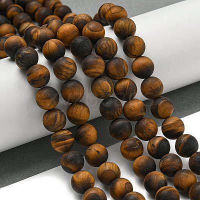 Frosted Natural Tiger Eye Beads Strands G-Q177-A01-01-1
