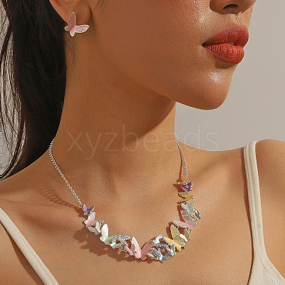 Butterfly Alloy Enamel Necklace and Earrings Sets for Women FS-WGFD103-02-1