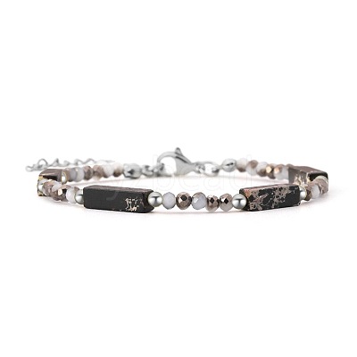 Bohemian Dyed Synthetic Imperial Jasper Cuboid and Glass Beaded Bracelets with 304 Stainless Steel End Chains PX2979-8-1