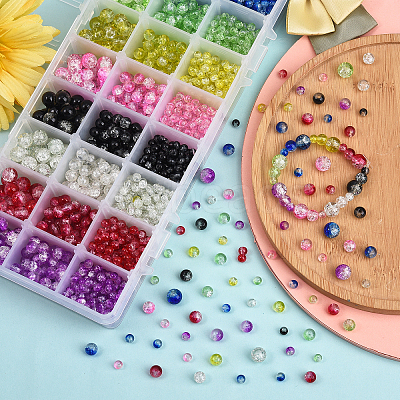 1920Pcs 3 Style Spray Painted Crackle Glass Beads CCG-CJ0001-04-1