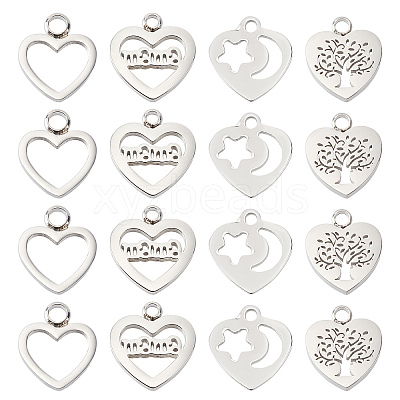 16Pcs 4 Style 304 Stainless Steel Charms STAS-DC0005-46-1