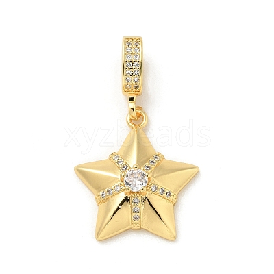 Brass Clear Cubic Zirconia Star European Dangle Charms KK-U044-08G-1