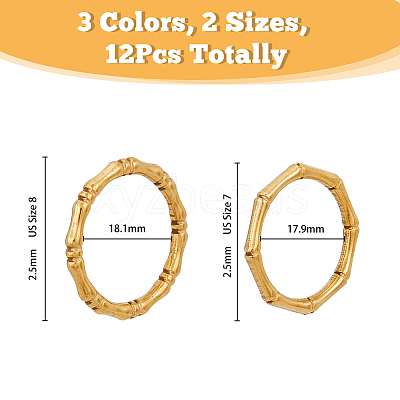 12Pcs 6 Style 304 Stainless Steel Bamboo Sticker Finger Ring for Women RJEW-DC0001-14-1