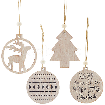 2 Sets 2 Style Christmas Theme Wood Pendants Decoration HJEW-GF0001-39A-1