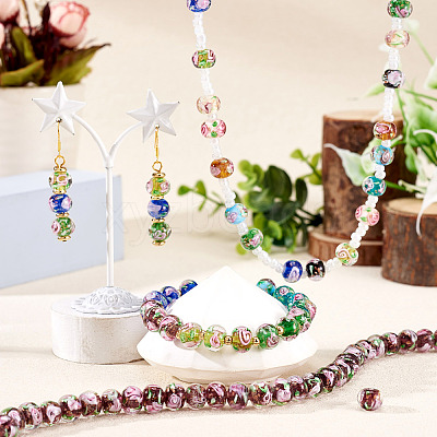 1 Strand Handmade Lampwork Inner Flower Rondelle Beads Strands LAMP-TA0002-72B-1
