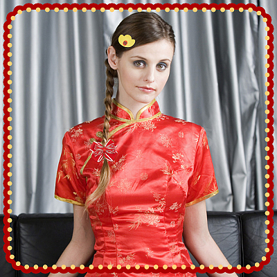 Chinese New Year Bowknot Flower Cloth Alligator Hair Clips Set OHAR-WH0021-31D-1