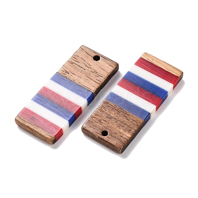 Independence Day Opaque Striped Resin & Walnut Wood Pendants RESI-U010-02X-1