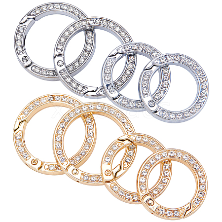 Gorgecraft 8Pcs 4 Styles Alloy Crystal Rhinestone Spring Gate Rings FIND-GF0005-59-1