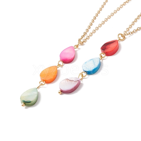 Natural Shell Teardrop Pendant Necklace with 304 Stainless Steel Chains for Women NJEW-C016-12G-1