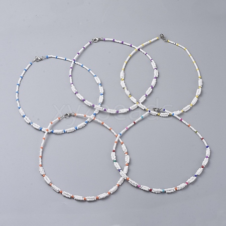 Glass Seed Beaded Necklaces NJEW-JN02596-1