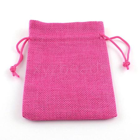 Polyester Imitation Burlap Packing Pouches Drawstring Bags ABAG-R005-9x7-08-1