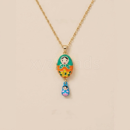 Magnetic Brass Enamel Egg with Girls Locket Pendant Necklaces for Women KK-CBAF5B9-02G-01-1