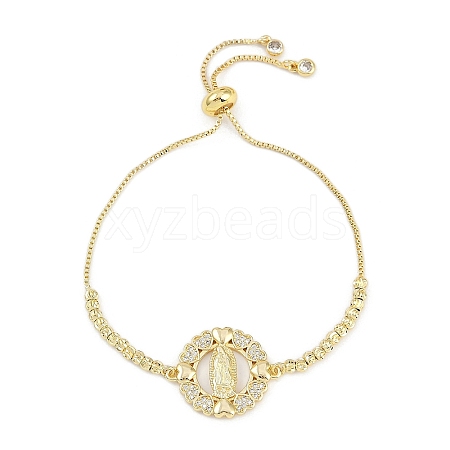 Virgin Mary Theme Brass Micro Pave Cubic Zirconia Slider Bracelets for Women BJEW-U013-02G-01-1