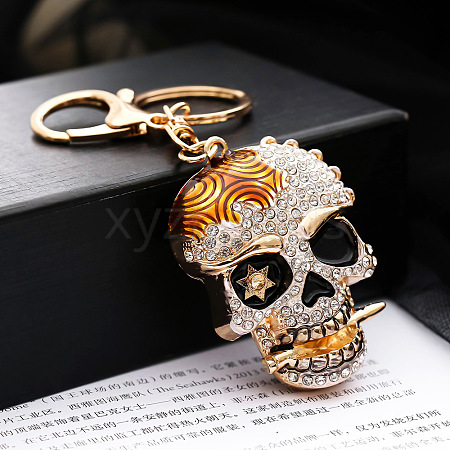 Alloy Rhinestone Pendant Keychain SKUL-PW0002-063C-1