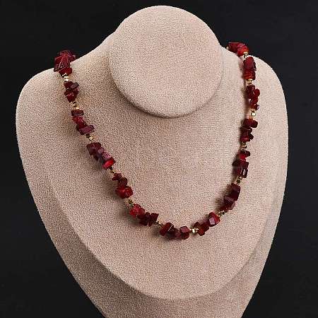 Nuggets Red Glass & Synthetic Non-magnetic Hematite Beaded Necklaces NJEW-U026-18G-1