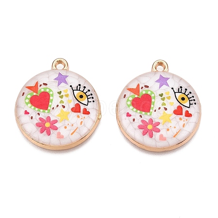 Printed Rack Plating Alloy Enamel Pendants ENAM-T020-02G-1