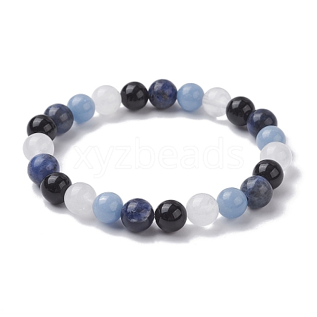 Natural Mixed Gemstone Round Beaded Stretch Bracelets for Women BJEW-JB10086-02-1