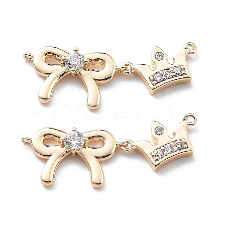 Brass Clear Cubic Zirconia Connector Charms KK-G523-09G-1