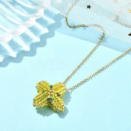 Star Glass Seed Pendant Necklace NJEW-MZ00082-01-1