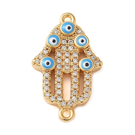 Brass Micro Pave Cleear Cubic Zirconia Evil Eye Hamsa Hand Connector Charms KK-C086-15B-G-1