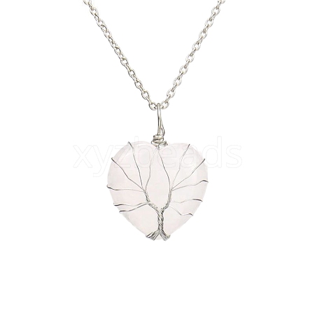 Natural Quartz Crystal Heart Pendant Necklaces PW-WG58330-03-1