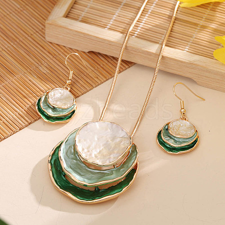 Three Flat Round Zinc Alloy Enamel Pendant Necklaces & Dangle Earrings Sets WGCF00E-06-1