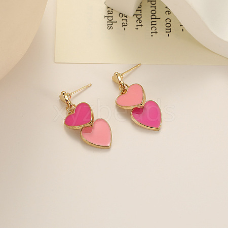 Heart Alloy Enamel Dangle Stud Earrings FS-WGE7BF4-03-1
