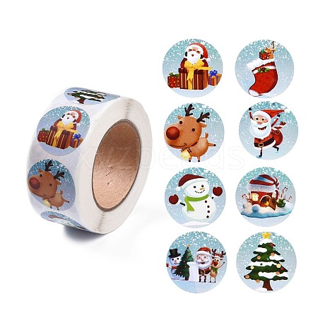 8 Patterns Christmas Round Dot Self Adhesive Paper Stickers Roll DIY-A042-01D-1