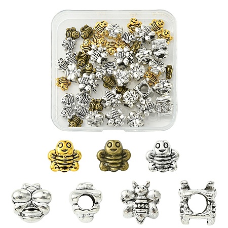 50Pcs 5 Styles Tibetan Styles Zinc Alloy Beads TIBEB-YW0001-26-1