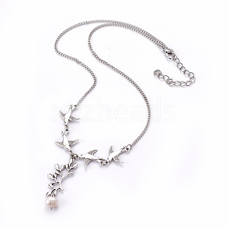 Tibetan Style Alloy Branch and Leaves Pendant Necklaces X-NJEW-JN00751-1