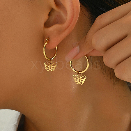 Elegant Stainless Steel Butterfly Hollow Design Sweet Lady Daily Wear Hoop Earrings GR6958-1