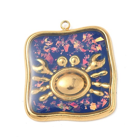 304 Stainless Steel Epoxy Resin with Natural Shell and Sequins Inside Pendants STAS-L026-17G-C04-1