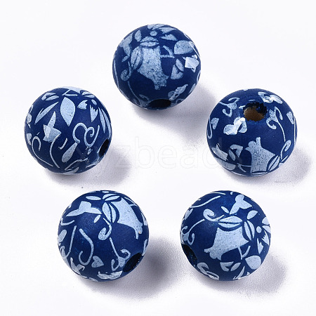 Printed Natural Wooden Beads WOOD-R270-11A-1