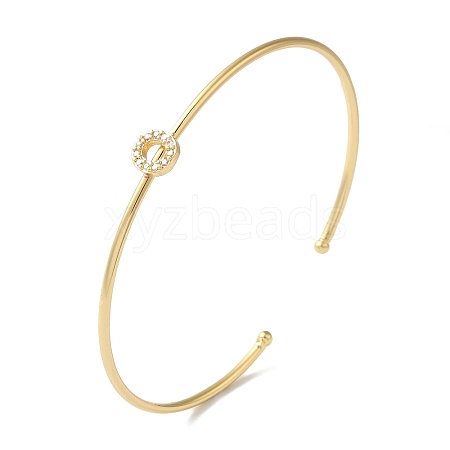Rack Plating Brass Micro Pave Clear Cubic Zirconia Letter Open Cuff Bangles BJEW-A018-01G-O-1
