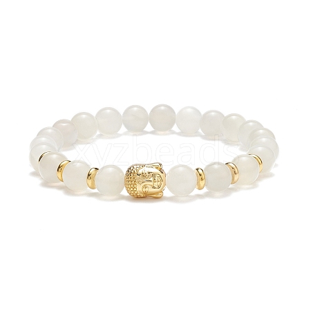 Natural White Moonstone & Alloy Buddha Head Beaded Stretch Bracelet BJEW-JB08913-01-1