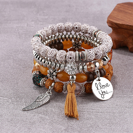 Boho Style Wood Beaded Stretch Bracelet Sets for Women WGE3C3B-61-1