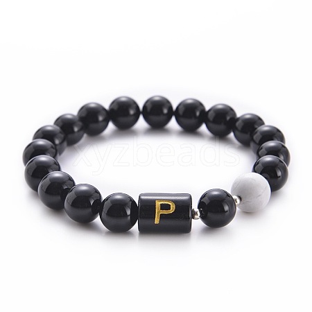 10MM Natural Black Onyx(Dyed & Heated) and Howlite Beaded Stretch Bracelets RH2290-16-1