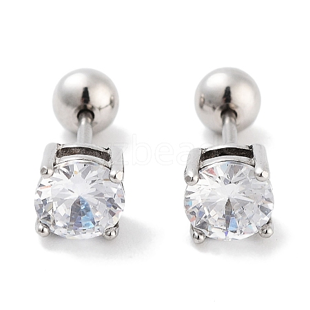 Square 316 Surgical Stainless Steel Pave Cubic Zirconia Cartilage Earrings for Women Men EJEW-Z050-33A-02P-1