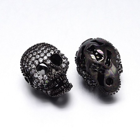 Brass Micro Pave Cubic Zirconia Skull Beads ZIRC-M069-19B-NR-1