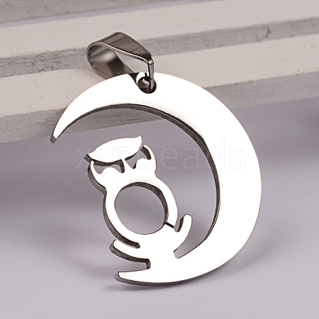 Moon with Owl 201 Stainless Steel Pendants X-STAS-D130-23-1