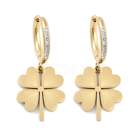 Clover 304 Stainless Steel Dangle Earrings EJEW-L283-080G-1