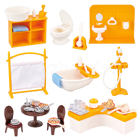 CRASPIRE 2 Style 2 Style Plastic Dollhouse Kitchen & Bathroom Accessories Set AJEW-CP0005-34-1