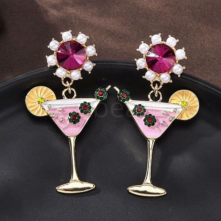 Wine Glass Zinc Alloy Enamel Stud Earrings EJEW-Z088-02G-1