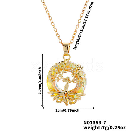 Elegant Brass & Glass Hollow Design Tree Pendant Necklaces WX2591-7-1