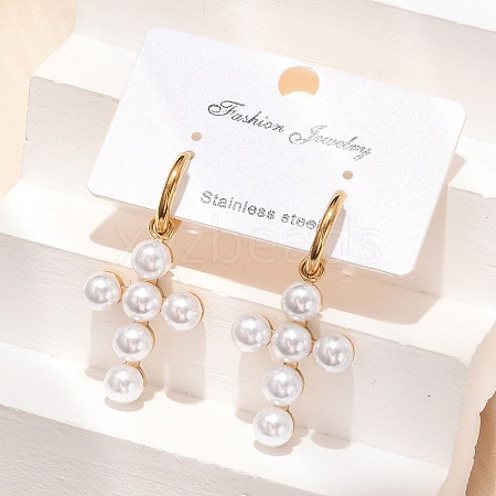 304 Stainless Steel Plastic Pearl Dangle Earrings EJEW-U044-01G-1