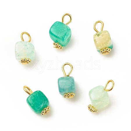 Natural Agate Cube Charms with Golden Tone Iron Loops PALLOY-JF01586-20B-1