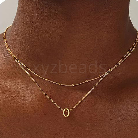 Brass Double Layer Small Letter Pendant Necklaces for Women WG025FC-19-1