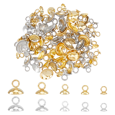 100Pcs 10 Styles 201 & 304 Stainless Steel Bead Cap Pendant Bails STAS-FI0001-02-1